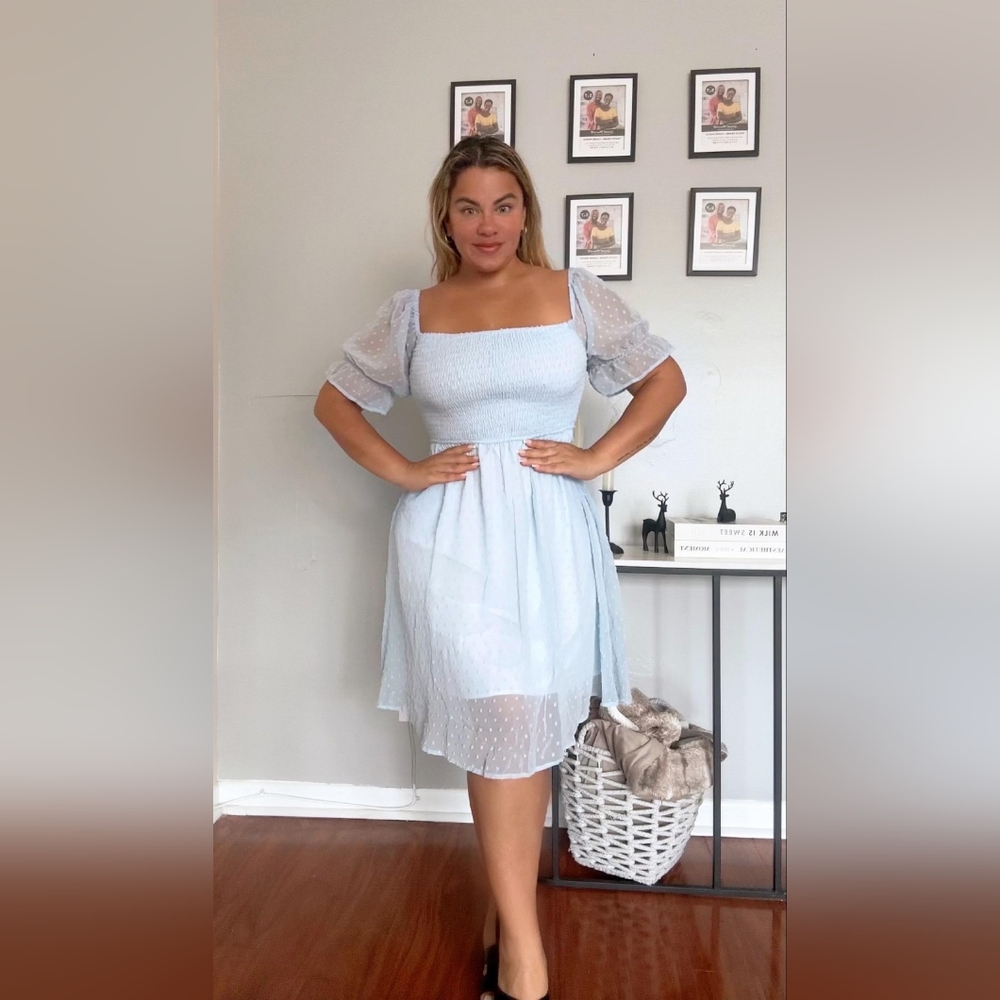 Women's Summer Puff Sleeve Square Neck Chiffon Dress NEW 2026